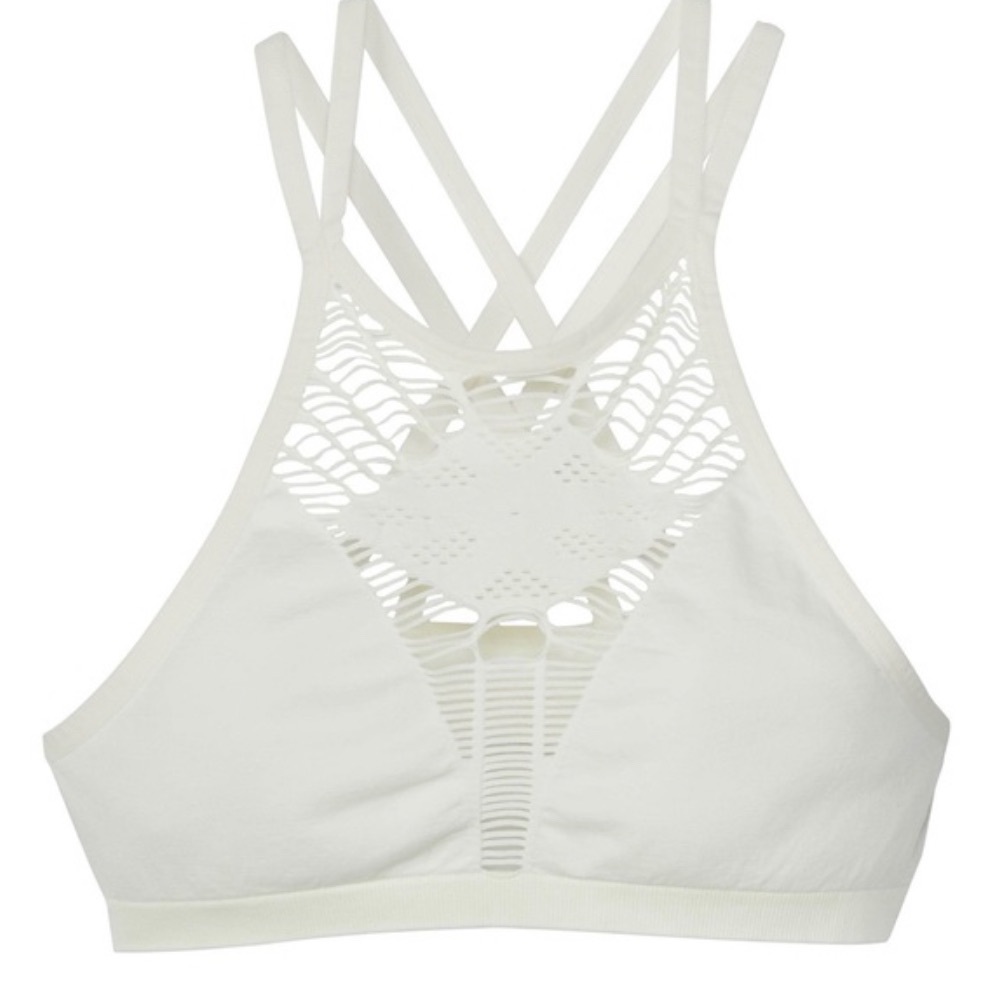 New Women’s Small / Medium Ivory Laser Cut Cross Back Bralette - Picture 3 of 5